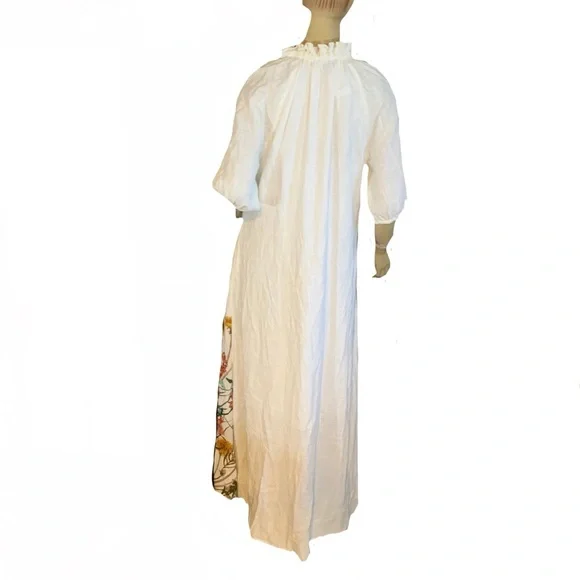 I.N.C. CREAM & GREEN BOTANICAL PRINT KAFTAN STYLE MAXI DRESS NWT (M) - Picture 6 of 13